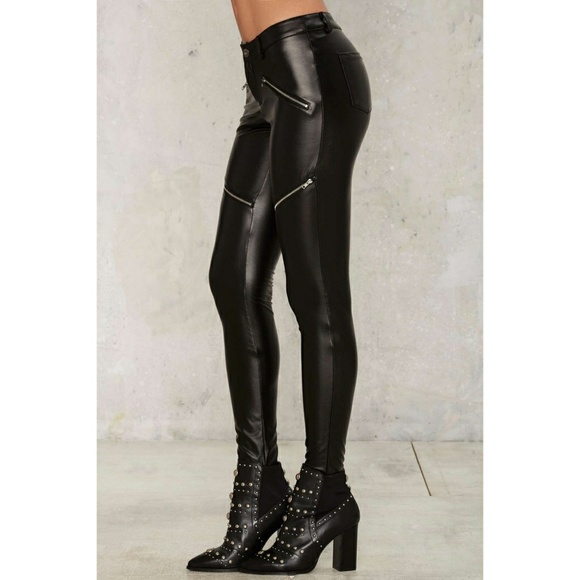Nasty Gal Leather Moto Pants with Zips - Picture 3 of 7